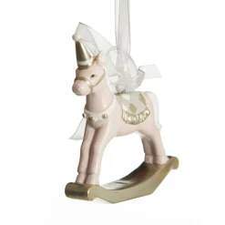 Adorable Pink Rocking Horse and Nutcracker Christmas Decoration - Set of 2 Cheap