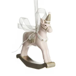 Adorable Pink Rocking Horse and Nutcracker Christmas Decoration - Set of 2 Cheap