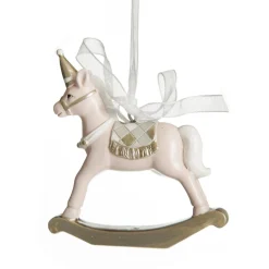 Adorable Pink Rocking Horse and Nutcracker Christmas Decoration - Set of 2 Cheap