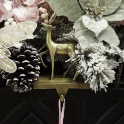 Antique Gold 3D Reindeer Christmas Stocking Hanger Cheap