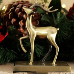 Antique Gold 3D Reindeer Christmas Stocking Hanger Cheap
