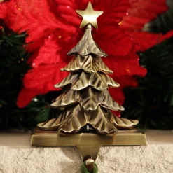 Antique Gold 3D Tree Christmas Stocking Hanger Cheap