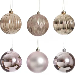 Assorted Decorative Pink Shatterproof Christmas Baubles - Set of 6 Cheap