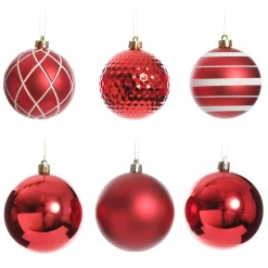 Assorted Decorative Red and White Shatterproof Christmas Baubles - Set of 6 Hot