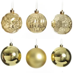 Assorted Gold Mercury Shatterproof Christmas Baubles - Set of 6 New