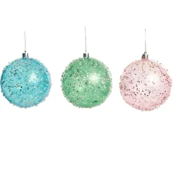 Assorted Pastel Sequin Sprinkles Shatterproof Christmas Baubles - Set of 3 New