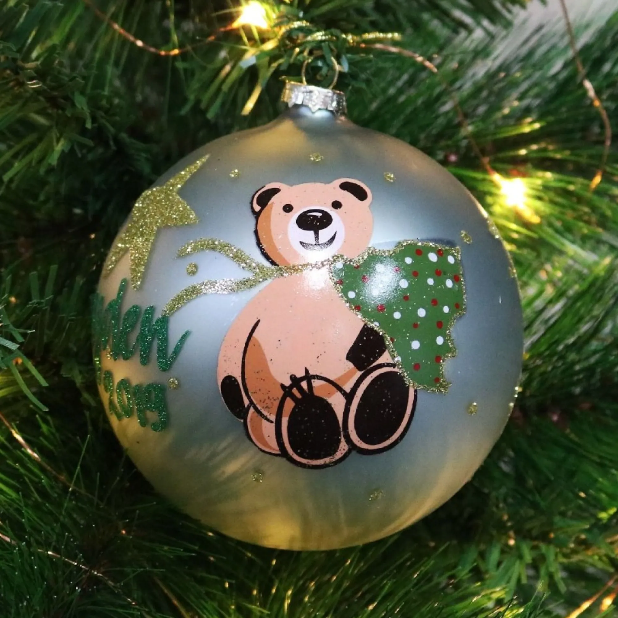 Baby Blue Christmas Bear with Tree Bauble Online