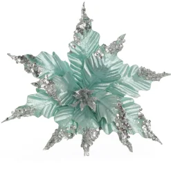 Baby Blue Sequin Poinsettia Flower Stem Fashion