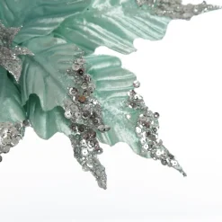 Baby Blue Sequin Poinsettia Flower Stem Fashion