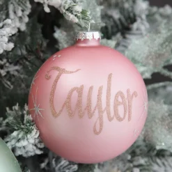 Baby Pink Glass Personalised Christmas Bauble Shop