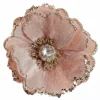Baby Pink Velvet Magnolia Flower Clip with Jewel Centre and Sequin Tips Hot