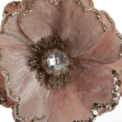 Baby Pink Velvet Magnolia Flower Clip with Jewel Centre and Sequin Tips Hot