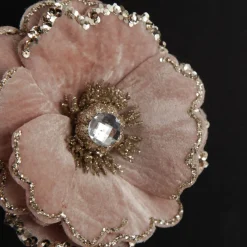 Baby Pink Velvet Magnolia Flower Clip with Jewel Centre and Sequin Tips Hot