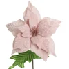 Baby Pink Velvet Poinsettia Flower Stem with Green Leaves Best