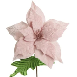Baby Pink Velvet Poinsettia Flower Stem with Green Leaves Best