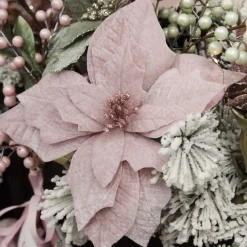 Baby Pink Velvet Poinsettia Flower Stem with Green Leaves Best