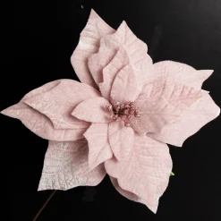 Baby Pink Velvet Poinsettia Flower Stem with Green Leaves Best