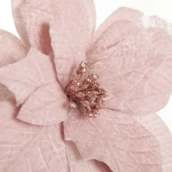 Baby Pink Velvet Poinsettia Flower Stem with Green Leaves Best