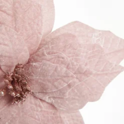 Baby Pink Velvet Poinsettia Flower Stem with Green Leaves Best