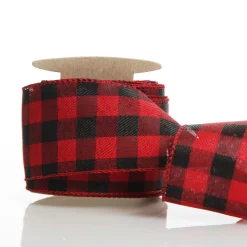 Black and Red Large Buffalo Check Wired Ribbon - 6.25cm Outlet