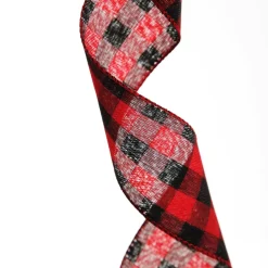 Black and Red Large Buffalo Check Wired Ribbon - 6.25cm Outlet