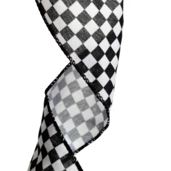 Black and White Buffalo Check Wired Ribbon - 6.5cm Best Sale