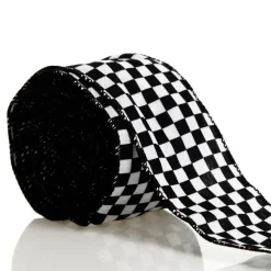 Black and White Buffalo Check Wired Ribbon - 6.5cm Best Sale