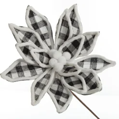Black and White Check Flower Stem with Fur Trim New