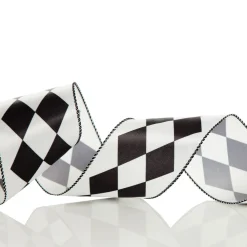 Black and White Diamond Check Wired Christmas Ribbon Hot