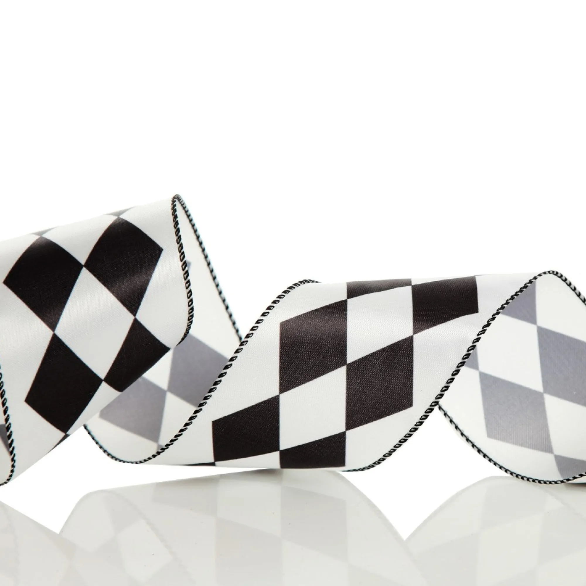 Black and White Diamond Check Wired Christmas Ribbon Hot