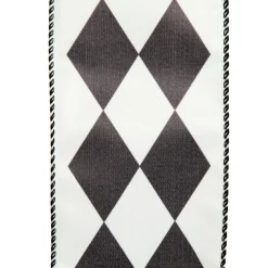 Black and White Diamond Check Wired Christmas Ribbon Hot