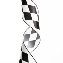 Black and White Diamond Check Wired Christmas Ribbon Hot
