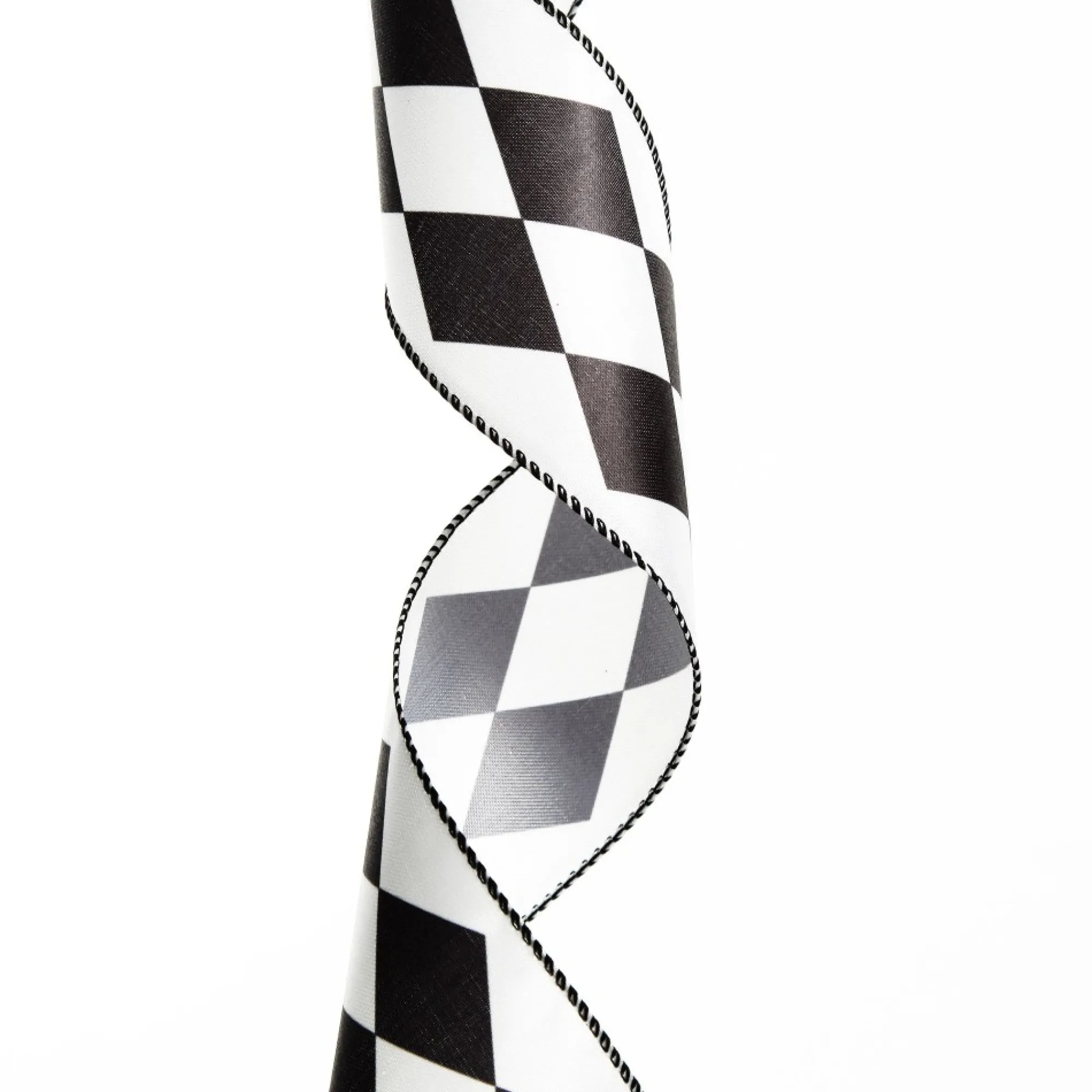 Black and White Diamond Check Wired Christmas Ribbon Hot