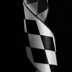 Black and White Diamond Check Wired Christmas Ribbon Hot