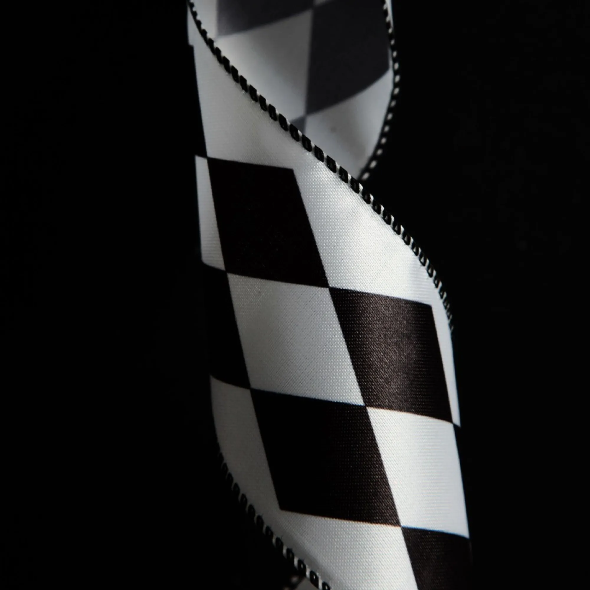 Black and White Diamond Check Wired Christmas Ribbon Hot