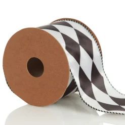 Black and White Diamond Check Wired Christmas Ribbon Hot