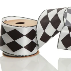 Black and White Diamond Check Wired Christmas Ribbon Hot
