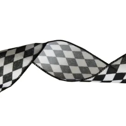 Black and White Harlequin Diamond Pattern Wired Ribbon - 6.5cm Best