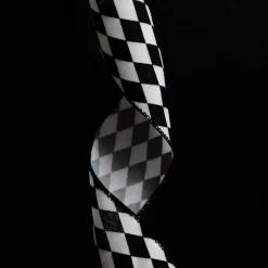 Black and White Harlequin Diamond Pattern Wired Ribbon - 6.5cm Best