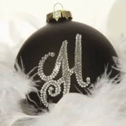 Black Bling Monogram Christmas Bauble Shop
