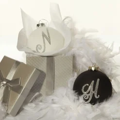 Black Bling Monogram Christmas Bauble Shop