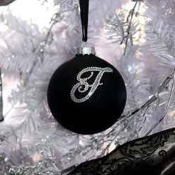 Black Bling Monogram Christmas Bauble Shop