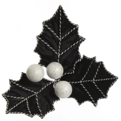 Black Christmas Holly Leaf Clip with Twine Trim Online