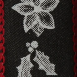 Black Holly with Red Trim Wired Ribbon - 2.2cm Clearance