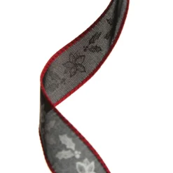 Black Holly with Red Trim Wired Ribbon - 2.2cm Clearance