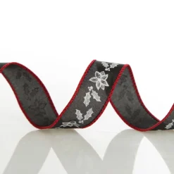 Black Holly with Red Trim Wired Ribbon - 2.2cm Clearance