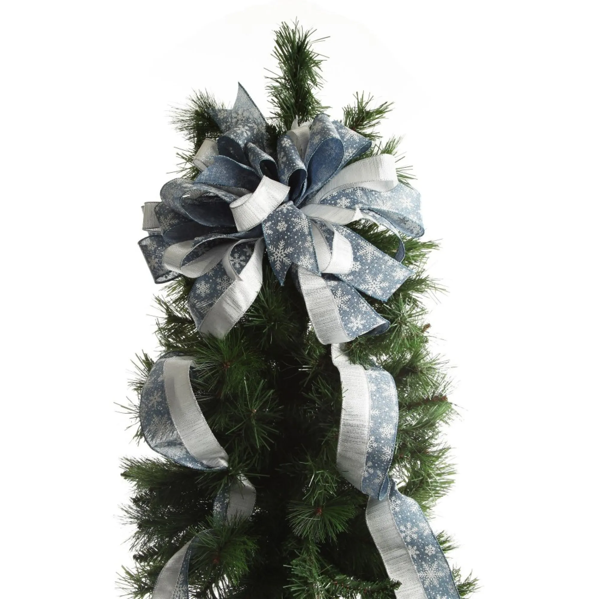 Blue and Silver Snowflake Deluxe Tree Topper Bow with Streamers Sale