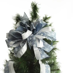 Blue and Silver Snowflake Deluxe Tree Topper Bow with Streamers Sale