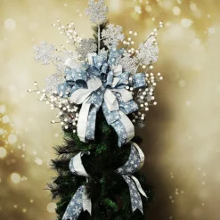Blue and Silver Snowflake Deluxe Tree Topper Bow with Streamers Sale