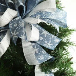 Blue and Silver Snowflake Deluxe Tree Topper Bow with Streamers Sale